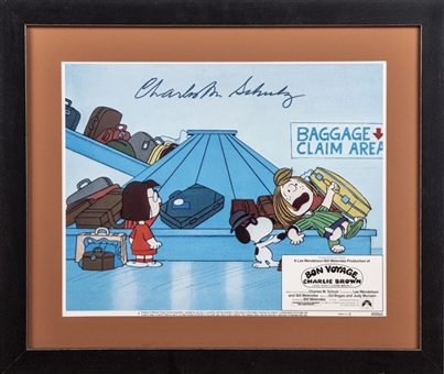 Charles Schulz Signed "Bon Voyage Charlie Brown" 11x14" Paramount Pictures Lobby Card Framed (PSA/DNA)